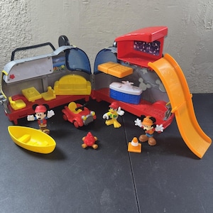 Mickey Mouse Clubhouse Playset Lot Firetruck RV Camper Farm Truck Jeep & Figures image 9