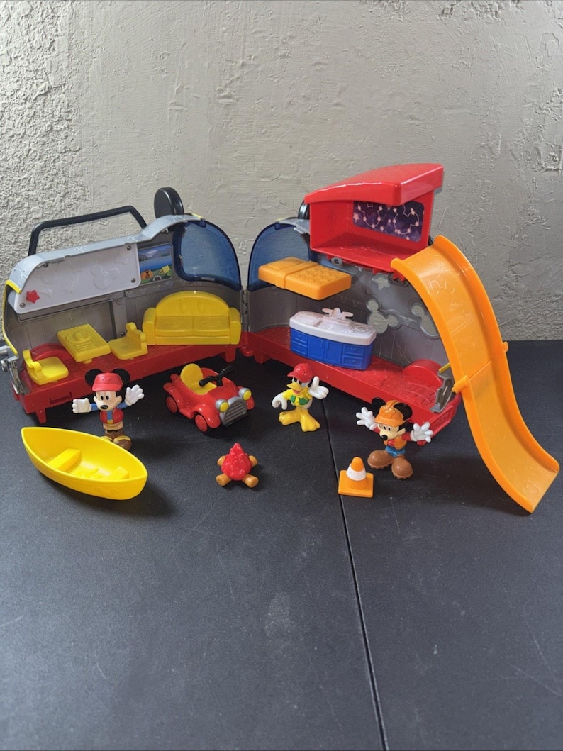 Mickey Mouse Clubhouse Playset Lot Firetruck RV Camper Farm Truck Jeep & Figures image 9