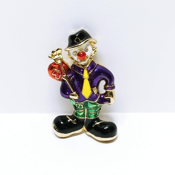 Vintage Hobo Clown Brooch Enameled Creepy Clown P… - image 2