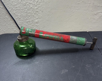 Vtg 1940's - 1960's Lowell Garden Atomist Sprayer Duster w/ Green Glass Bottle