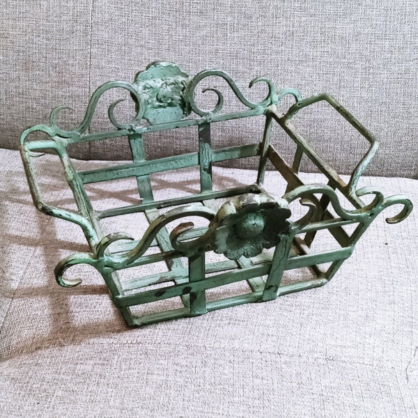 Vintage Green Cast Iron Flower Basket Square (su1)
