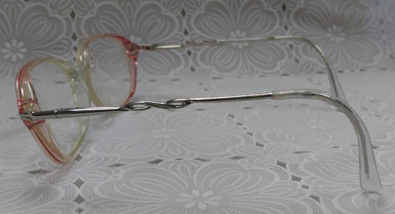 Vintage Girls Child's Eyeglasses Pink Edges Silver Sides with Infinity Symbol 1980's For Frames Only EB image 5