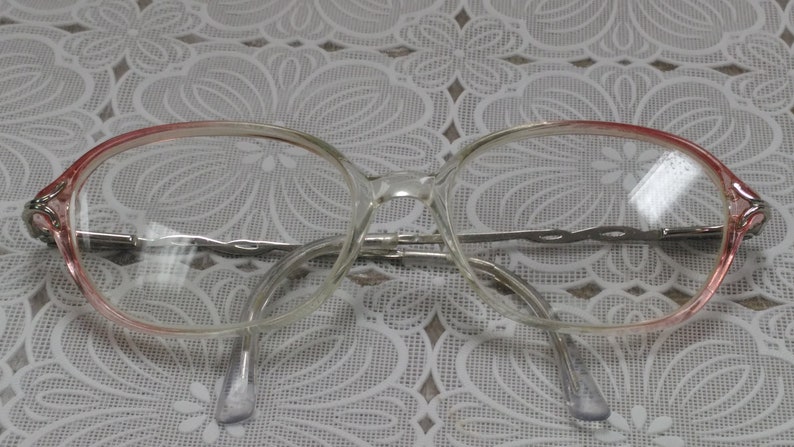 Vintage Girls Child's Eyeglasses Pink Edges Silver Sides with Infinity Symbol 1980's For Frames Only EB image 2