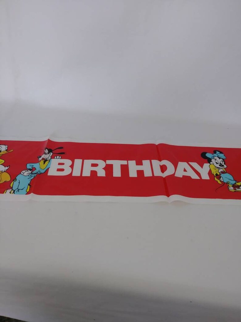 Vtg Disney Mickey & Friends Happy Birthday Banner Donald Duck Minnie Mouse Goofy Plastic Party Supplies (5) image 8