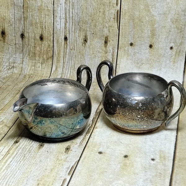 Vtg ASCO Silver Plate Creamer & Sugar Dish (su1)