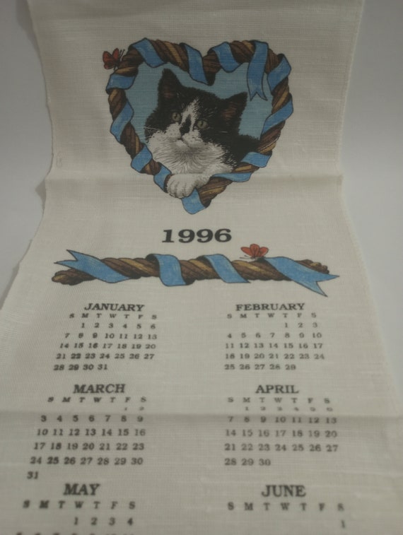Vintage Towel Linen Calendar  1991 Cats Kittens Pumpkins Approximately 27" x 16" 