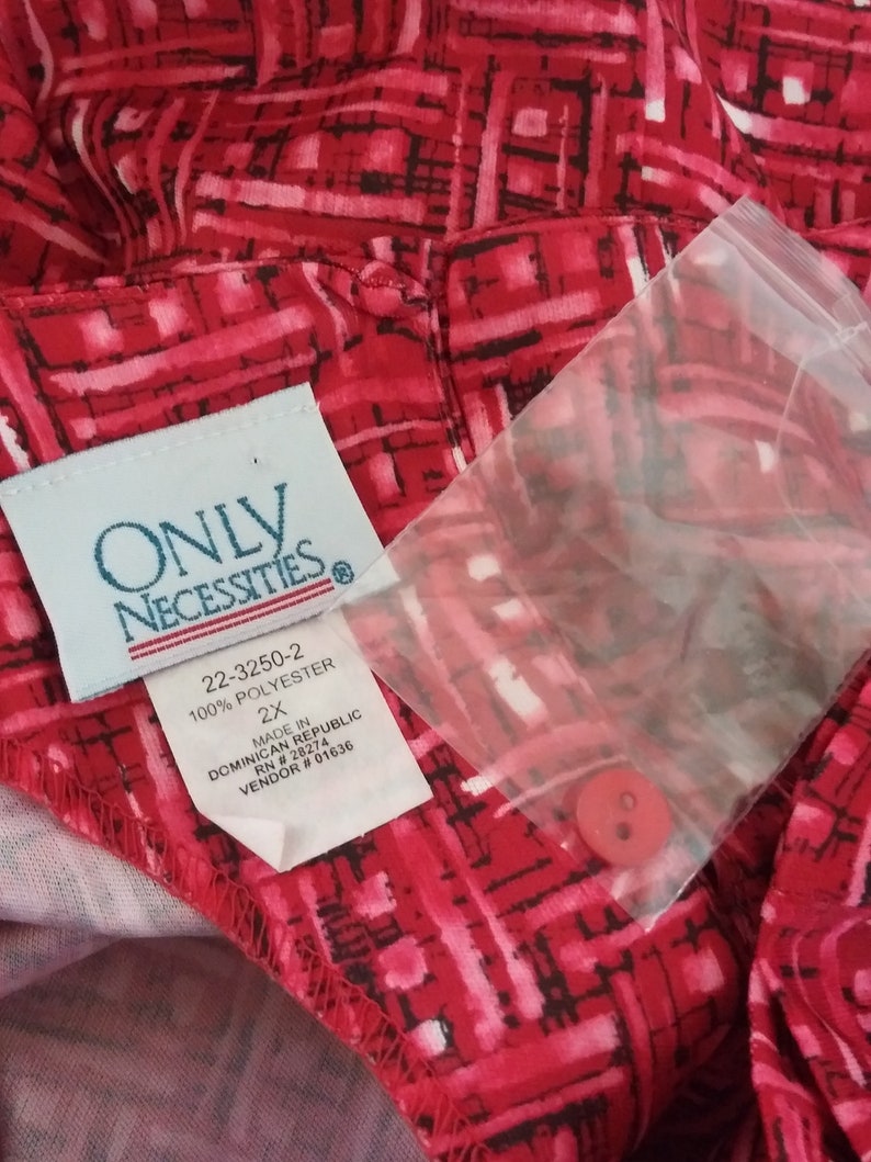 vc2 80s Vintage Stretchy Red /& Black Blouse Plus Size 2X Short Sleeves Block Pattern New