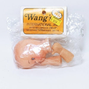 Vtg Wang&#39;s Baby Doll Head & Hands Sucking Thumb New Blue Eyes Rubber/Vinyl