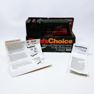 Vintage Chef&#39;s Choice Manual Diamond Hone Knife Sharpener 2 Stage 450 Black (b8)