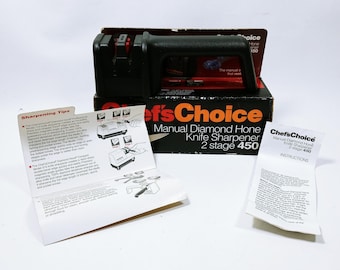 Vtg Chef's Choice Manual Diamond Hone Knife Sharpener 2 Stage 450 Black (b8)