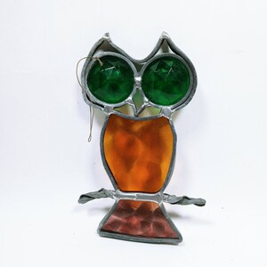 Vintage Owl Metal Colorful Stain Glass Look (b8)