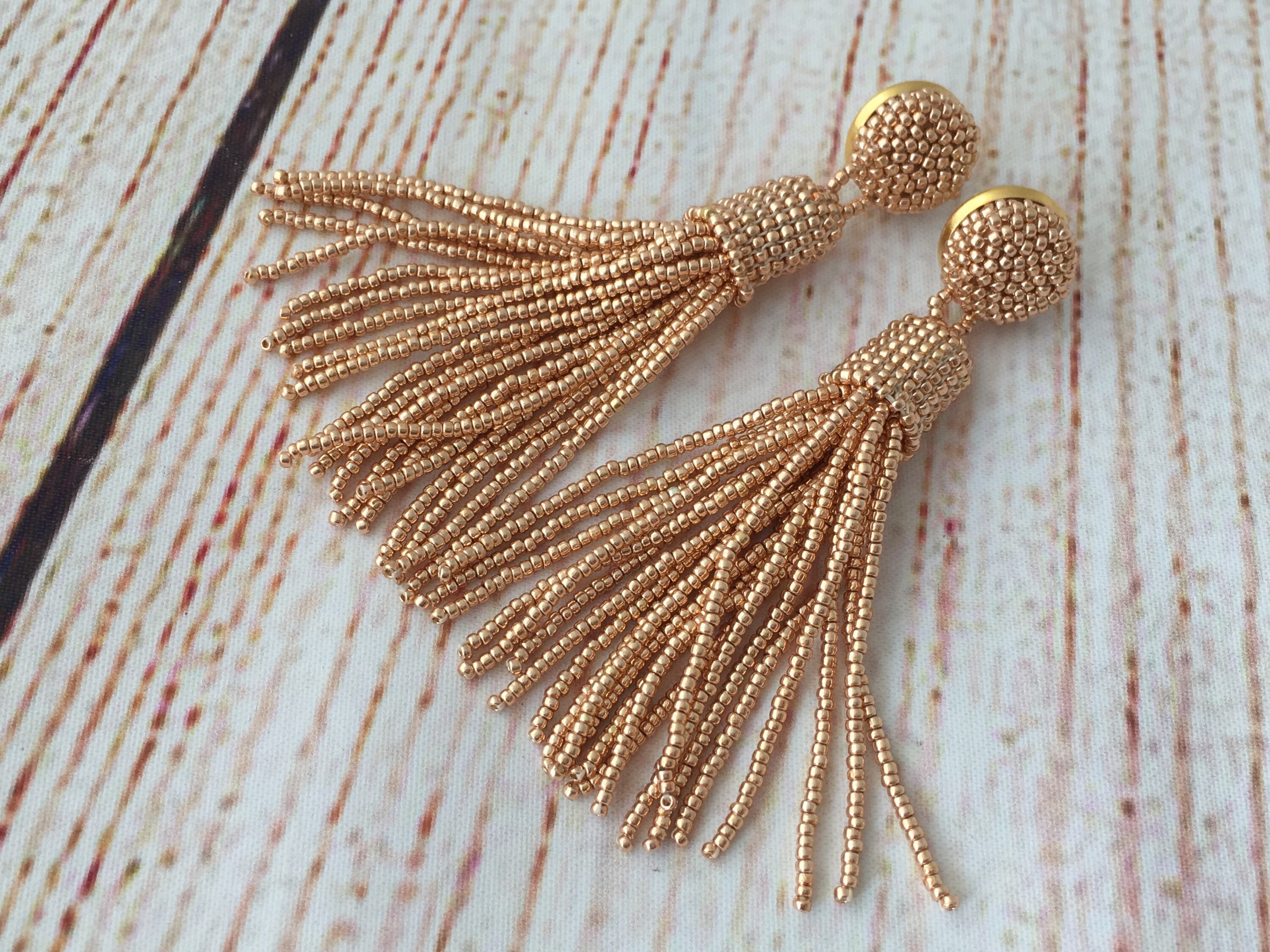 Rose gold tassel earrings wedding earrings clip on earrings Etsy