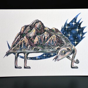 oh um outro caráter da montanha, A6 ilustrado cartão postal | impressão em aquarela, besta fantástica
