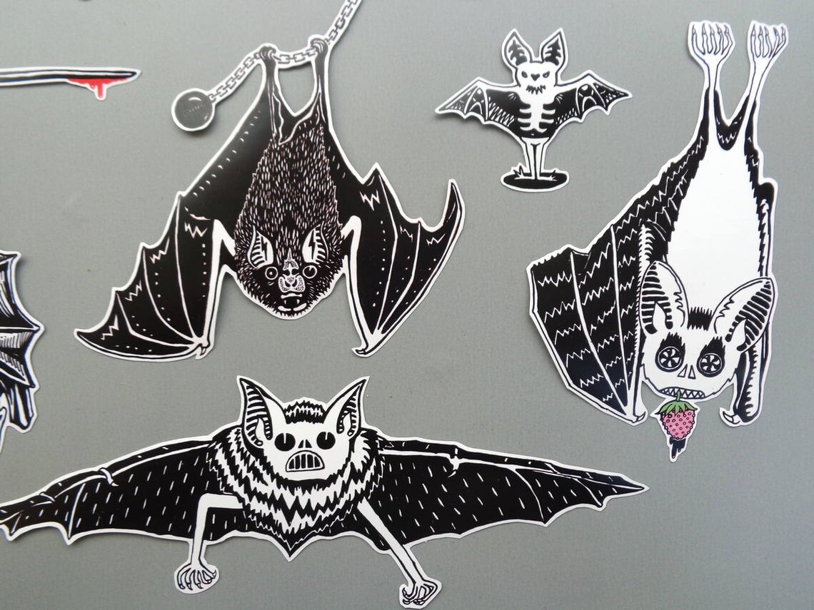 Various bats sticker pack 10 stickers illustrated stickers Etsy