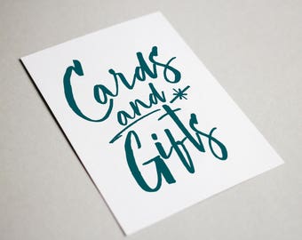 Teal Script Wedding Cards & Gifts Sign Printable