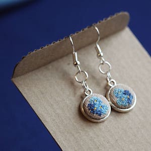 Little forget me not earrings Blue jewelry Mini embroidery art Cute gift for daughter Embroidered earrings Flower lover gift Floral earrings