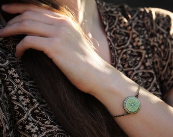 Lime Embroidery Bracelet: Green Citrus Fabric Jewelry, Fruit Lover Gift