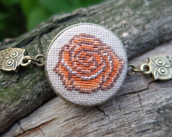 Hand Embroidered Rose Bracelet: Petit Point Floral Jewelry