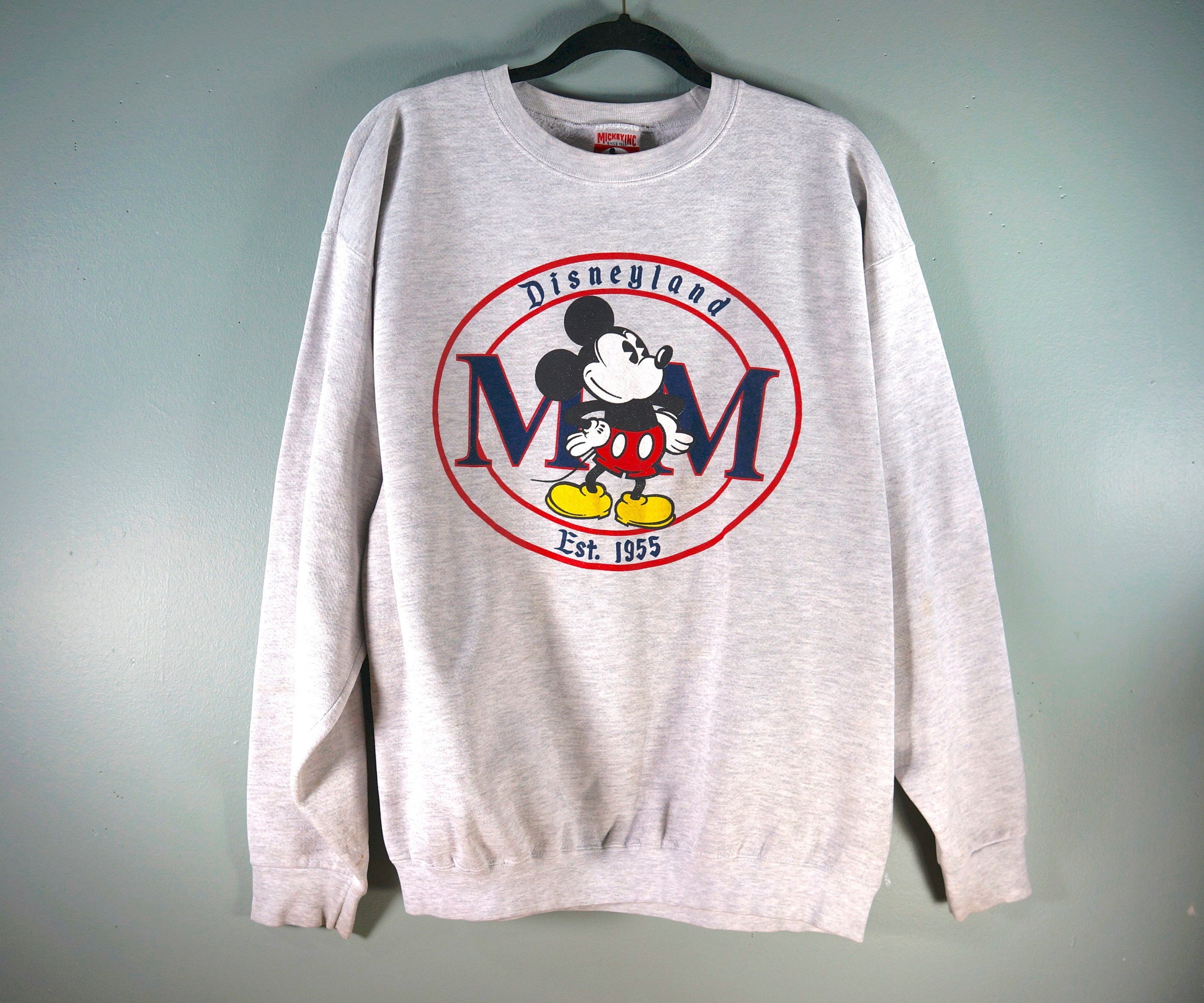Vintage Disneyland Mickey Mouse Crewneck Sweatshirt, Mickey Inc Gray Sweater, Size Large, USA Made
