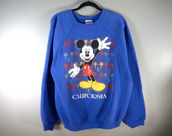 Vintage Mickey Mouse California Crewneck Sudadera, Mickey Disney Sweater, Tamaño 2XL, Sudadera Azul