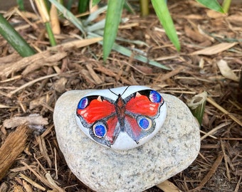 Peacock Butterfly Hand Painted Stone