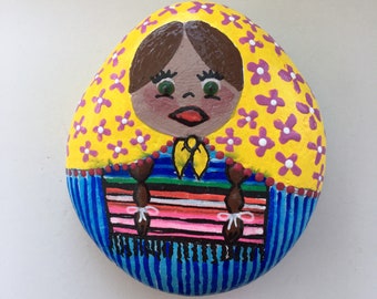 Babushka Matryoshka Doll Hand Painted Stone