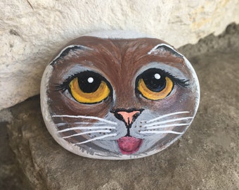 Scottish Fold Cat Hand Painted Rock Stone