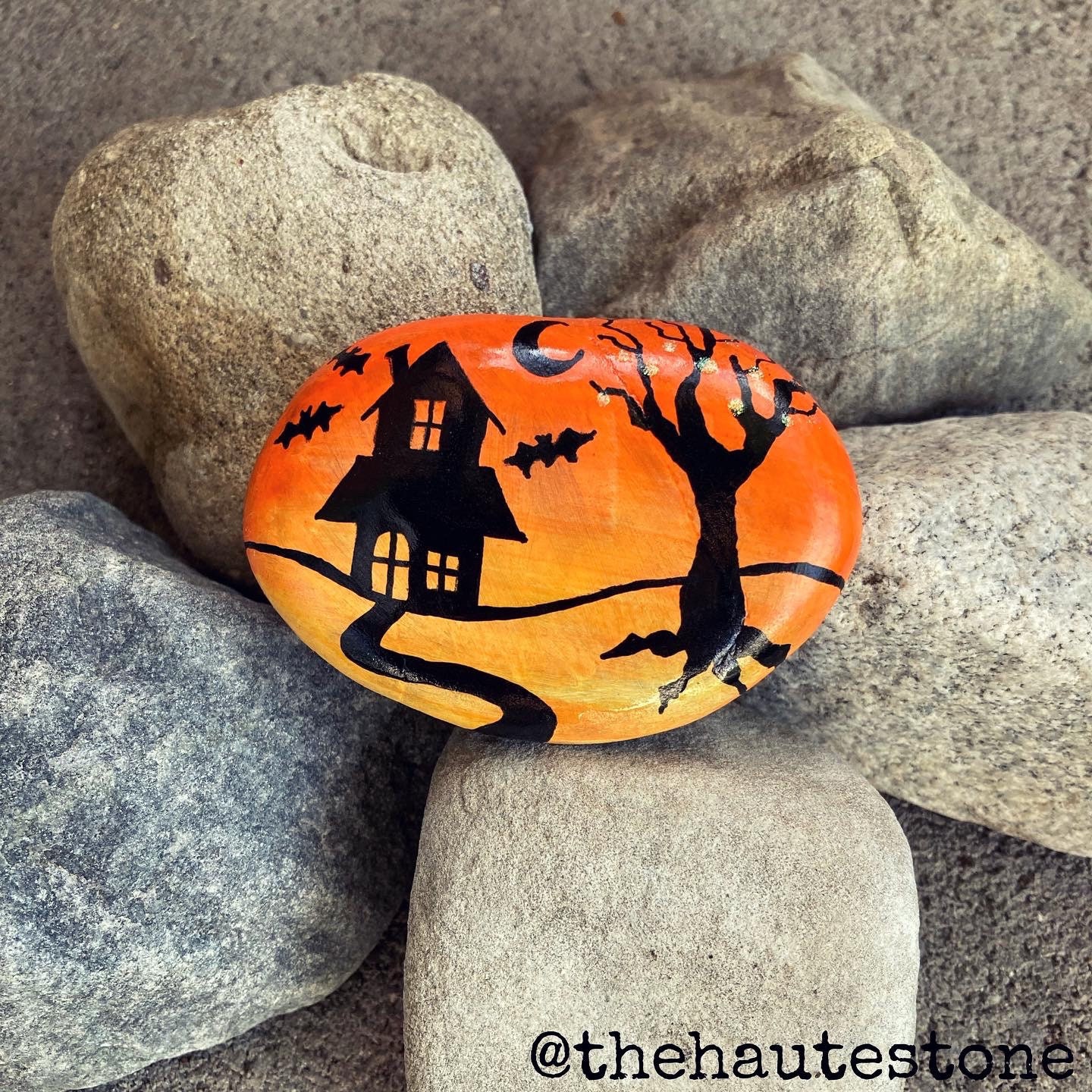 Spooky Halloween Theme Painted Stone