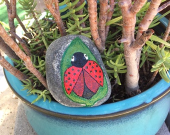 Ladybug Hand Painted Stone