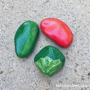 Paprika Brokkoli Veggies von Hand bemalt Steine