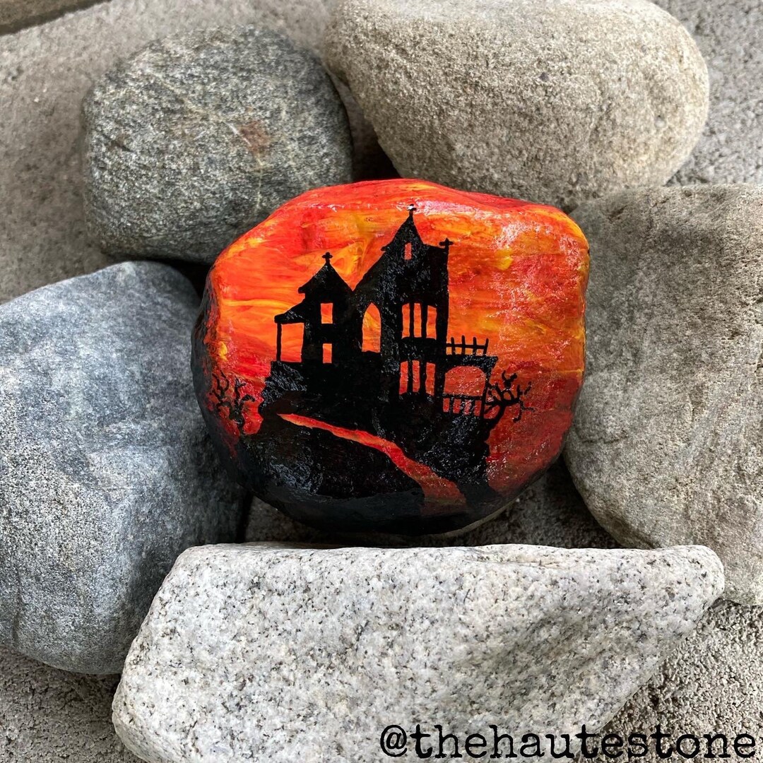Haunted House Halloween Theme Painted Stone - Etsy