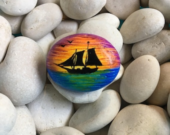 Tall Ship Hand Painted Stone