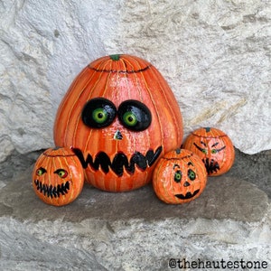 Jack O’ Lantern Pumpkin Family Painted Stones Pebbles Halloween