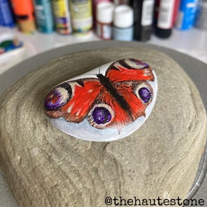 Peacock Butterfly Hand Painted Stone
