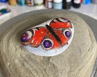Peacock Butterfly Hand Painted Stone