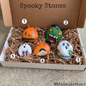 Spooky Halloween Themed Hand Painted Stones Rocks Assorted