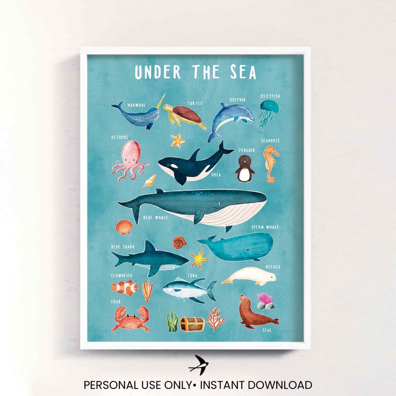Under the sea Wall art, wall art, Children's prints, Children's wall art, Children's Illustration, Children, Printable, Digital Download zdjęcie 1
