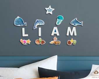 Personalised nursery name sign, printable name wall sticker, play & learn and cut out wall decor, Kids name gift game