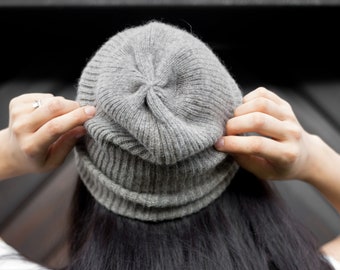 Bündchen 100% Yak Wolle Beanie - grau