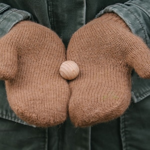 Moufles en pure laine de chameau pour adultes - marron