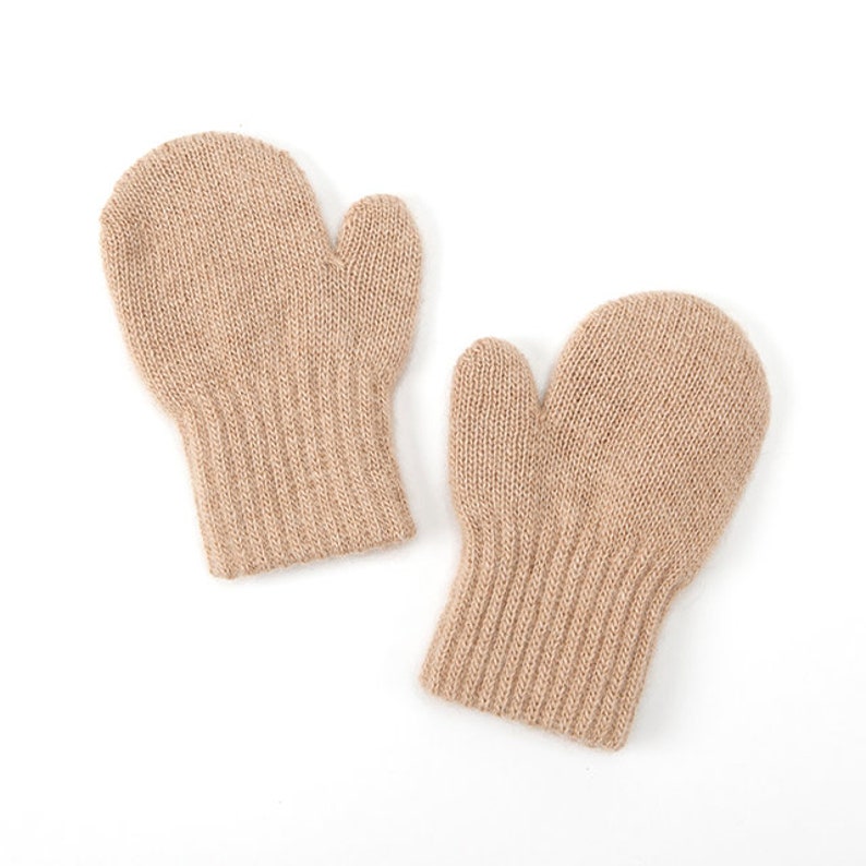 Pure camel wool mittens for kids beige image 2
