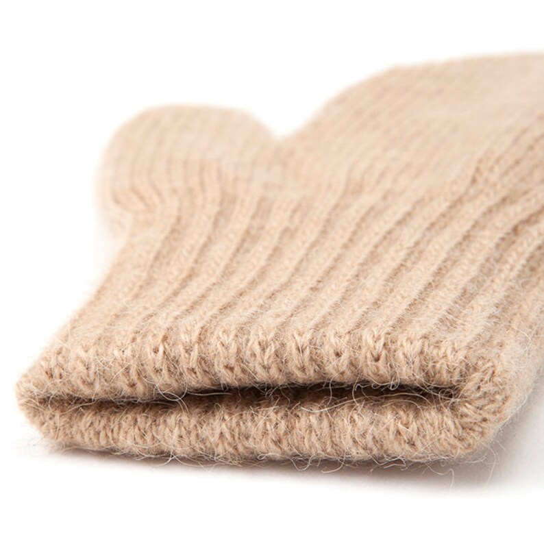 Pure camel wool mittens for kids beige image 6