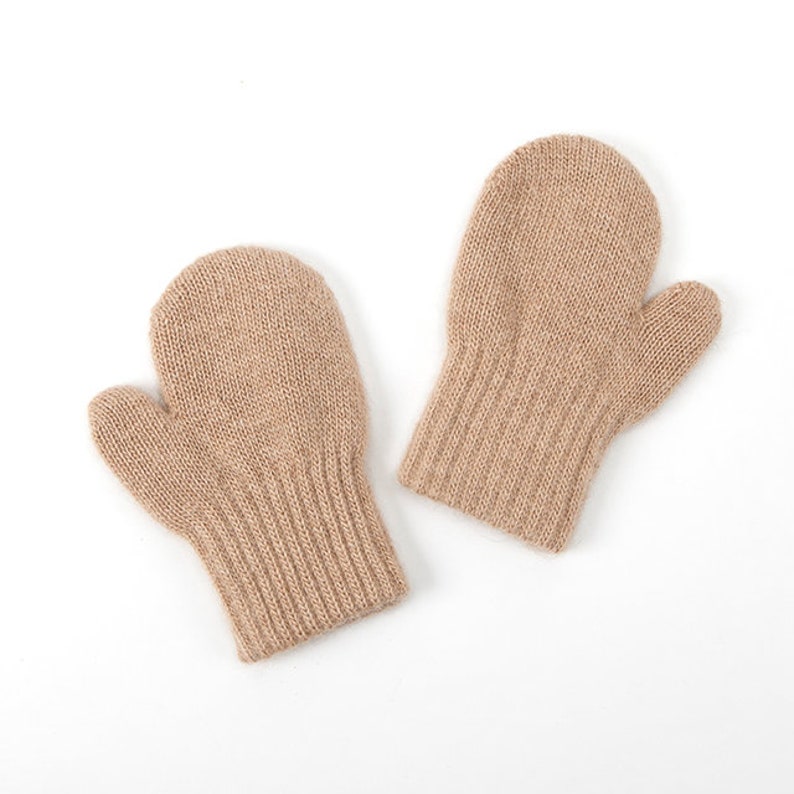 Pure camel wool mittens for kids beige image 4