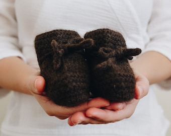 Yak wool baby booties - choco