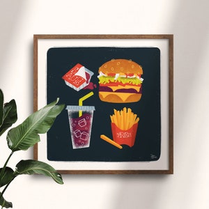 Digital Download | Fast Food - Art Print | Printable Wall Art | Home Decor | Kitchen Decor | Food Art | Burger | French Fries | Foodie Art