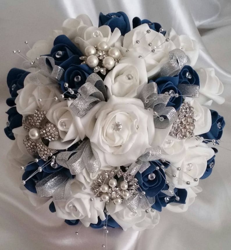 Wedding flowers bridesmaids wrist corsage Teal/white roses,diamante pearls 