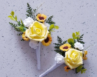 Sunflower Boutonnière, Wedding Boutonniere, Groomsmen, Sunflower Buttonhole, Sunflower Corsage.