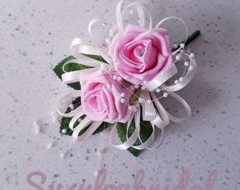 Gorgeous Luxury Pin On Corsage In Artificial Foam Roses In Various colours with pearls