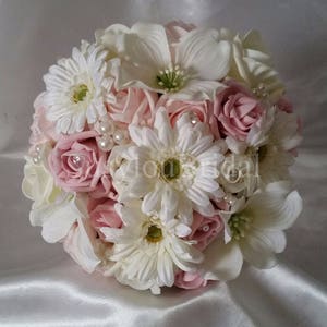 Wedding Bouquet Vintage Pinks Ivory Satin Bridal Pearls Lace Gorgeous