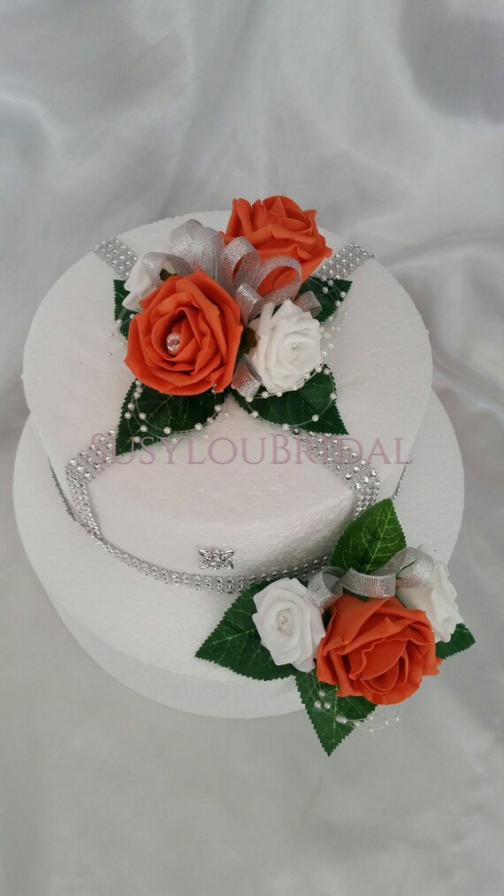 Ivory Silver Or Orange White Cake Topper Side Flowers Etsy